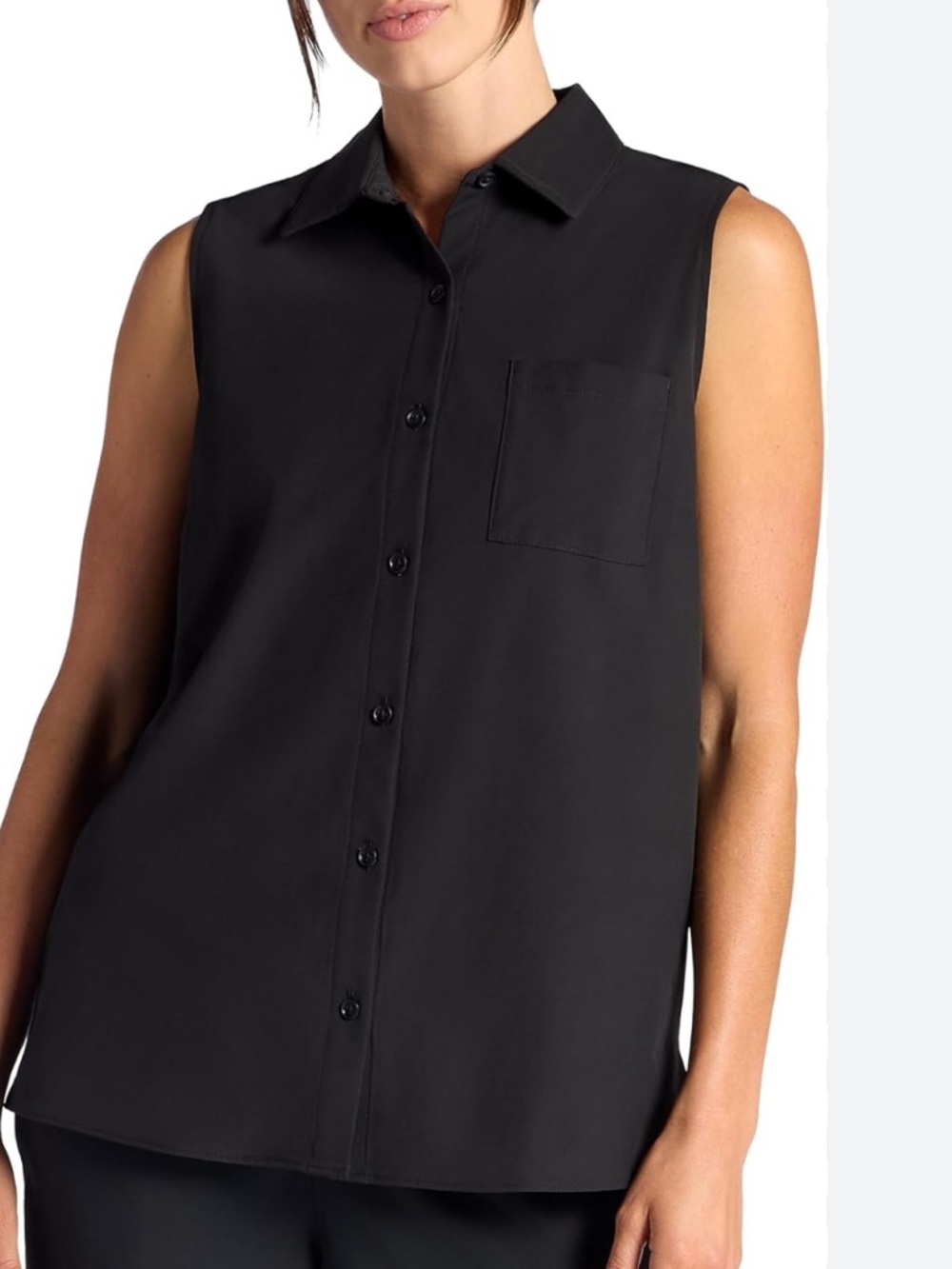 GAIAM Sleeveless Black Button-Up Collared Blouse